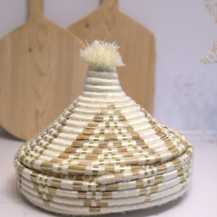 Tajine en osier - Blanc/Doré