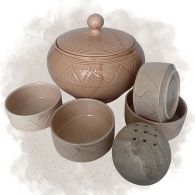 Soupière + 4 Bols "La Tatouée" - Sable