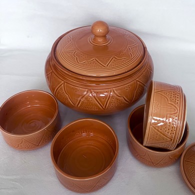 Soupière + 4 Bols "La Tatouée" - Terracotta