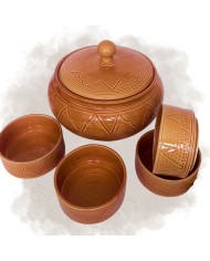 Soupière + 4 Bols "La Tatouée" - Terracotta