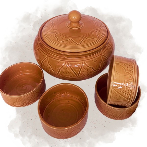 Soupière + 4 Bols "La Tatouée" - Terracotta