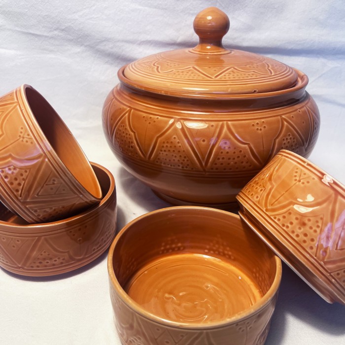 Soupière + 4 Bols "La Tatouée" - Terracotta
