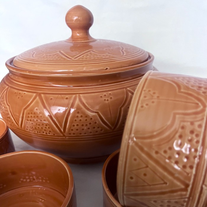 Soupière + 4 Bols "La Tatouée" - Terracotta